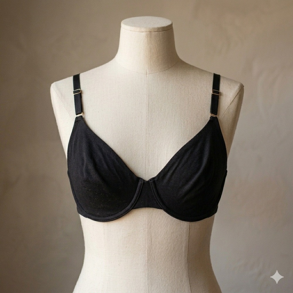 CUUP Women The Plunge Bra 34C Black Micro Modal Underwire Minimalist Luxury